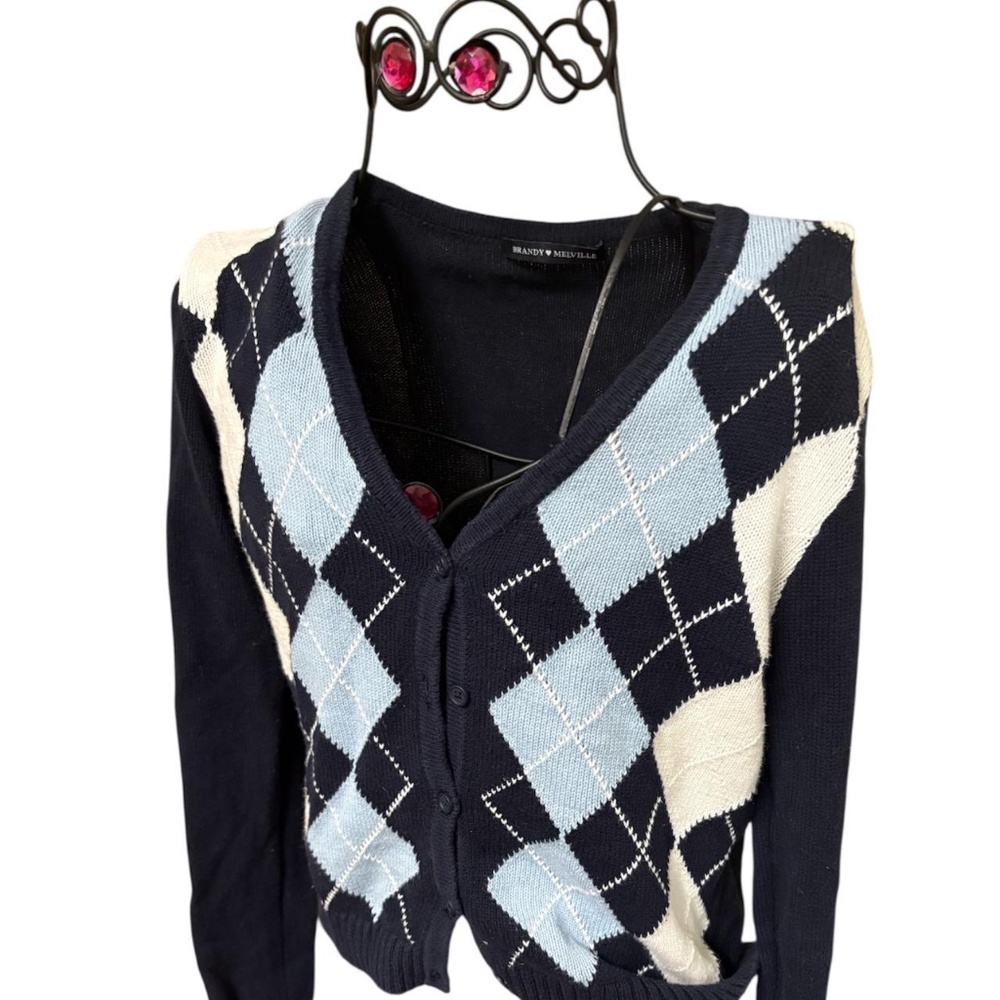 Brandy Melville argyle cropped Elizabeth cardigan